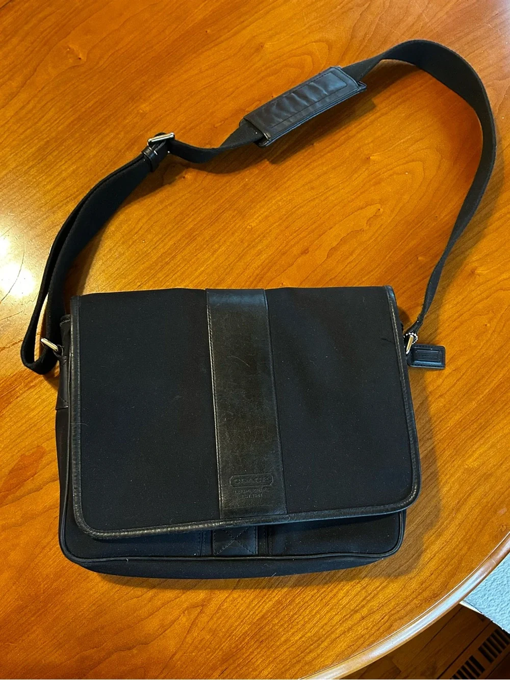 Coach Black Ballistic Nylon and Leather Messenger Laptop Bag G35-6411